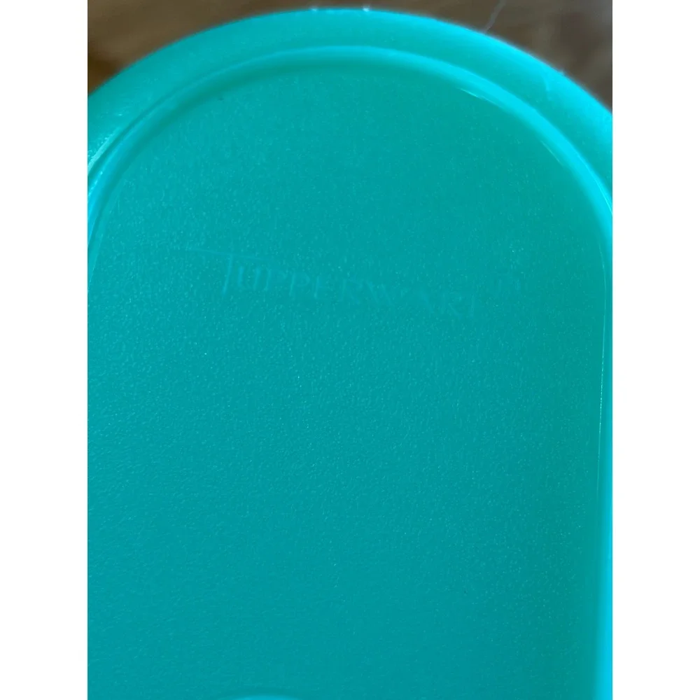Tupperware Vintage Teal Green Oval Storage Container 1375-13 w Sheer Lid 1376-15